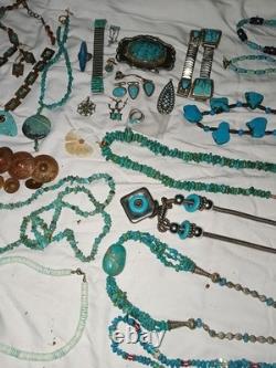 Vintage Native American Sterling Turquoise Jewelry Lot Bracelets Rings Earrings