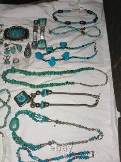 Vintage Native American Sterling Turquoise Jewelry Lot Bracelets Rings Earrings