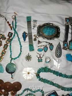 Vintage Native American Sterling Turquoise Jewelry Lot Bracelets Rings Earrings