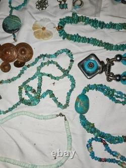 Vintage Native American Sterling Turquoise Jewelry Lot Bracelets Rings Earrings