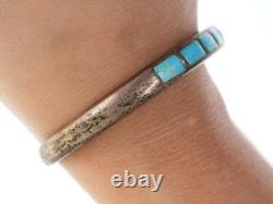 Vintage Native American Sterling channel inlay turquoise cuff bracelet