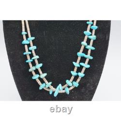 Vintage Native American Style 2 Strand Turquoise Nugget Heishi Bead Necklace
