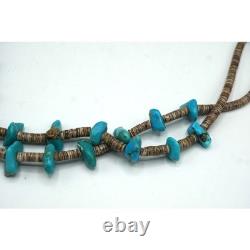 Vintage Native American Style 2 Strand Turquoise Nugget Heishi Bead Necklace