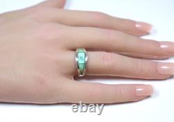 Vintage Native American Style Channel Inlay Sterling Silver Turquoise Ring 7.75