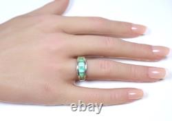 Vintage Native American Style Channel Inlay Sterling Silver Turquoise Ring 7.75