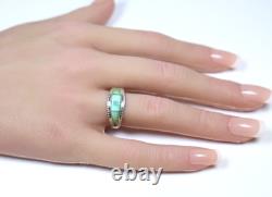 Vintage Native American Style Channel Inlay Sterling Silver Turquoise Ring 7.75