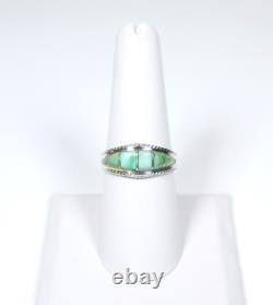 Vintage Native American Style Channel Inlay Sterling Silver Turquoise Ring 7.75