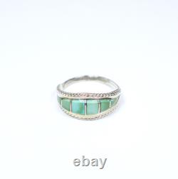 Vintage Native American Style Channel Inlay Sterling Silver Turquoise Ring 7.75