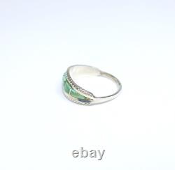 Vintage Native American Style Channel Inlay Sterling Silver Turquoise Ring 7.75