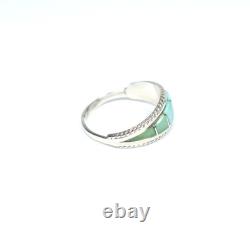 Vintage Native American Style Channel Inlay Sterling Silver Turquoise Ring 7.75