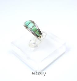 Vintage Native American Style Channel Inlay Sterling Silver Turquoise Ring 7.75