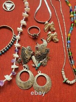 Vintage Native American Style Jewelry Lot Earrings, Turquoise Bracelet Etc E1