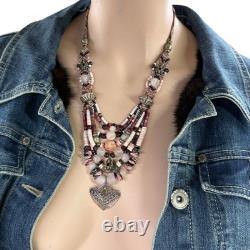 Vintage Native American Style Necklace Sterling Silver 925 Garnet Quartz Heishi
