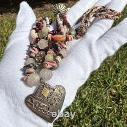 Vintage Native American Style Necklace Sterling Silver 925 Garnet Quartz Heishi