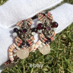 Vintage Native American Style Necklace Sterling Silver 925 Garnet Quartz Heishi