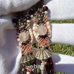 Vintage Native American Style Necklace Sterling Silver 925 Garnet Quartz Heishi