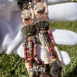 Vintage Native American Style Necklace Sterling Silver 925 Garnet Quartz Heishi