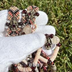 Vintage Native American Style Necklace Sterling Silver 925 Garnet Quartz Heishi