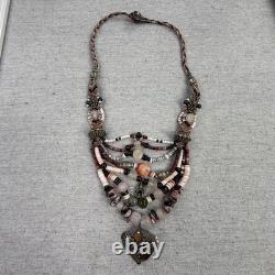 Vintage Native American Style Necklace Sterling Silver 925 Garnet Quartz Heishi