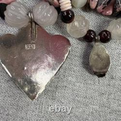 Vintage Native American Style Necklace Sterling Silver 925 Garnet Quartz Heishi