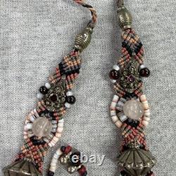 Vintage Native American Style Necklace Sterling Silver 925 Garnet Quartz Heishi