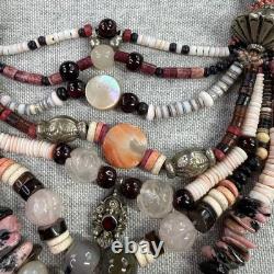 Vintage Native American Style Necklace Sterling Silver 925 Garnet Quartz Heishi