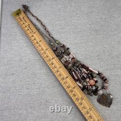 Vintage Native American Style Necklace Sterling Silver 925 Garnet Quartz Heishi