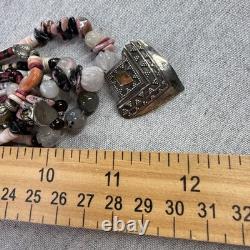 Vintage Native American Style Necklace Sterling Silver 925 Garnet Quartz Heishi