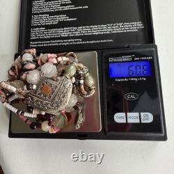 Vintage Native American Style Necklace Sterling Silver 925 Garnet Quartz Heishi