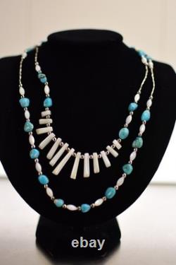 Vintage Native American Style Turquoise Shell Necklace 24