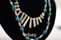 Vintage Native American Style Turquoise Shell Necklace 24