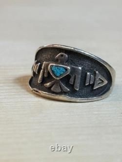 Vintage Native American Thunderbird Silver Turquoise Ring Size 15 Sterling Stamp
