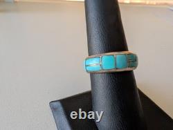 Vintage Native American Turquoise Channel Inlay Ring Sz 7 Sterling Silver Zuni