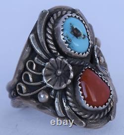 Vintage Native American, Turquoise & Coral Sterling silver ring by Silver Cloud