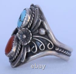 Vintage Native American, Turquoise & Coral Sterling silver ring by Silver Cloud