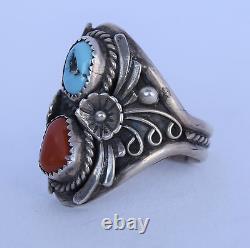 Vintage Native American, Turquoise & Coral Sterling silver ring by Silver Cloud