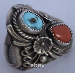 Vintage Native American, Turquoise & Coral Sterling silver ring by Silver Cloud