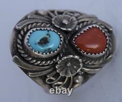 Vintage Native American, Turquoise & Coral Sterling silver ring by Silver Cloud