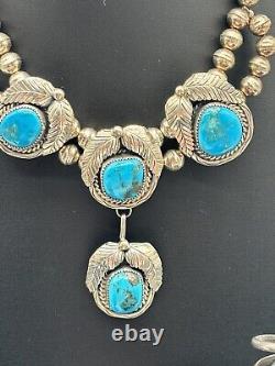 Vintage Native American Turquoise Feather Necklace Set Artisan Signed Yazzie
