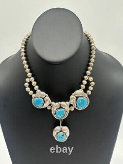 Vintage Native American Turquoise Feather Necklace Set Artisan Signed Yazzie