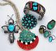 Vintage Native American Turquoise Jewelry Lot Bracelet Ring Necklce Pin Navajo