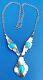 Vintage Native American Turquoise Navajo Silver Feathers Necklace