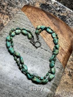 Vintage Native American Turquoise Nugget 2 Strand Bead Necklace Jewelry