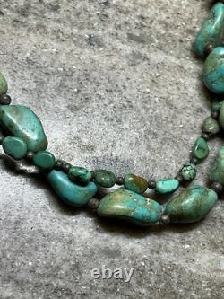 Vintage Native American Turquoise Nugget 2 Strand Bead Necklace Jewelry