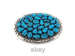 Vintage Native American Turquoise Nugget Cluster Belt Buckle Handmade Jewelry