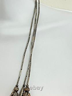 Vintage Native American Turquoise Nugget & Silver Bead 3-Strand Necklace c1980s