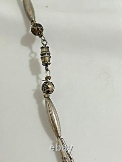 Vintage Native American Turquoise Nugget & Silver Bead 3-Strand Necklace c1980s