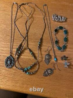 Vintage Native American Turquoise Pawn Shop Sterling Silver Jewelry Lot Necklace