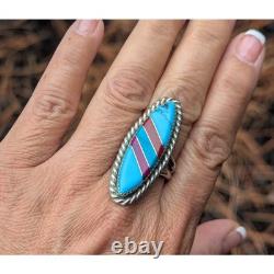 Vintage Native American Turquoise Ring Navajo Signed Kee Brown Jewelry Sz 9