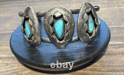 Vintage Native American Turquoise Shadow Box Sterling 925 Cuff Bracelet SIGNED